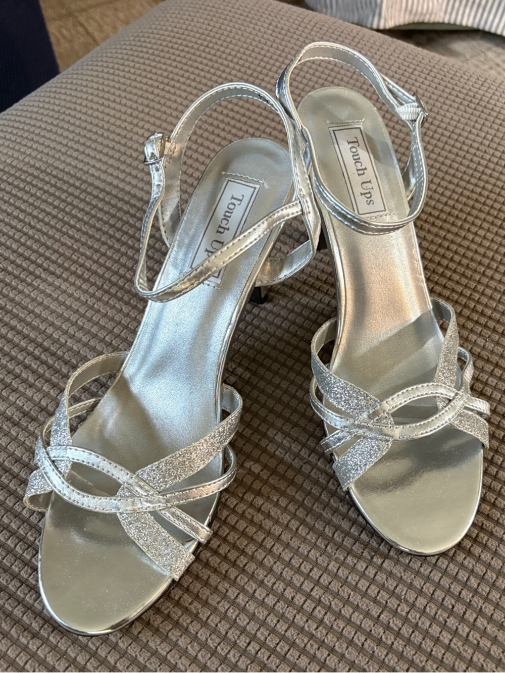Touch Ups Silver Glitter Knot-Strap Heels